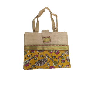 Jute Flap Bag3 (Yellow Printed)(Seva Sahyog Ngo) 1 PC (1)