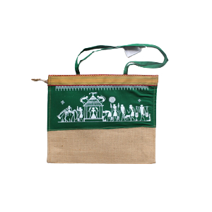 Jute Warali shopping Bag (Green) 1 PC (1)