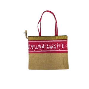 Jute Warali shopping Bag (Red) 1 PC (1)